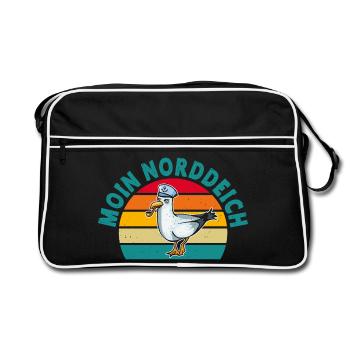 Nordsee Urlaub MOIN NORDDEICH Lustiges - Retro Tasche - Schwarz/Weiß - Vorne