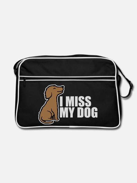 I Miss My Dog Hundeliebhaber Hunde Liebe Witz Logo - Retro Tasche - Schwarz/Weiß - Vorne