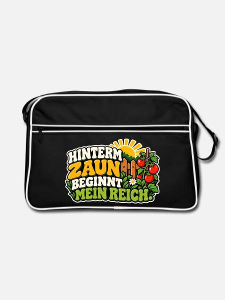 Hinterm Zaun beginnt mein Reich - Retro Tasche - Schwarz/Weiß
