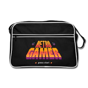 Retro Gamer Press Start Gaming Zocker Geschenk    - Retro Tasche - Schwarz/Weiß - Vorne