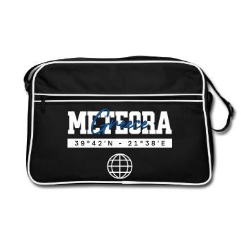Meteora Griechenland Koordinaten Reise Souvenir - Retro Tasche - Schwarz/Weiß - Vorne