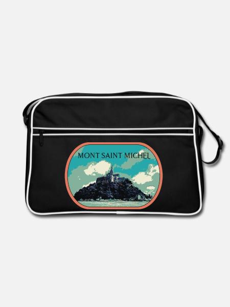 Illustration en bleu et vert du Mont Saint Michel - Sac Retro - noir/blanc - Devant
