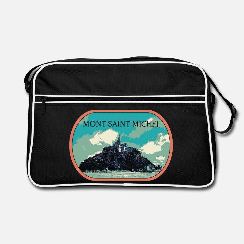 Illustration en bleu et vert du Mont Saint Michel Sac Retro