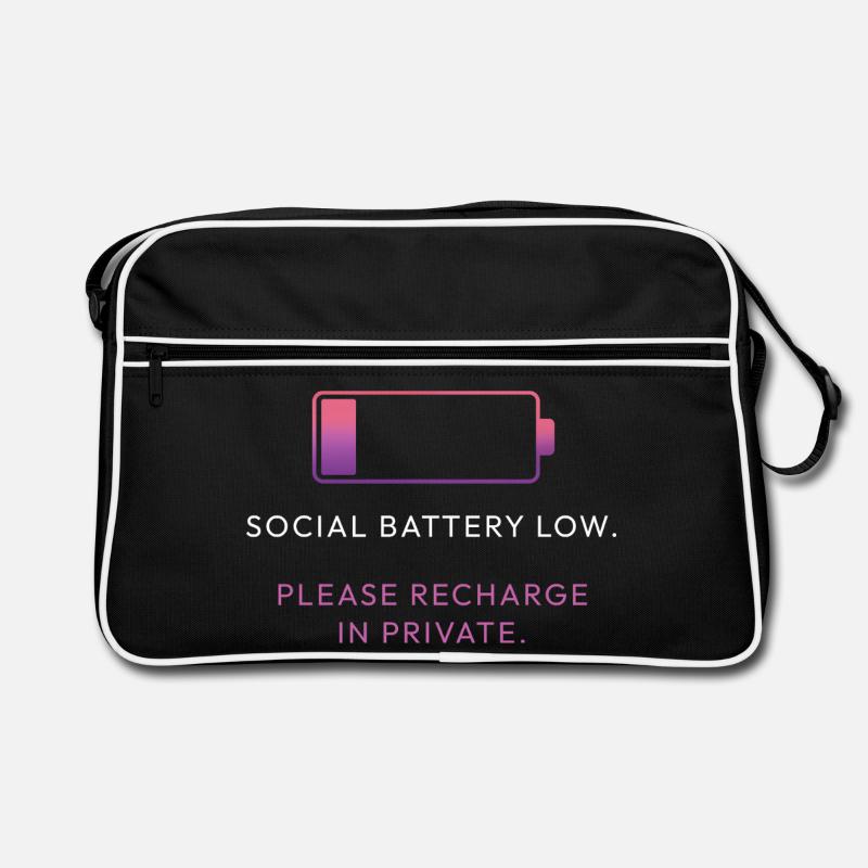 Social Battery Low – Bitte laden Sie sich privat auf Retro Tasche