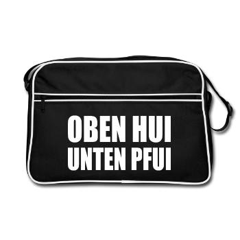 oben hui, unten pfui - Retro Tasche - Schwarz/Weiß - Vorne