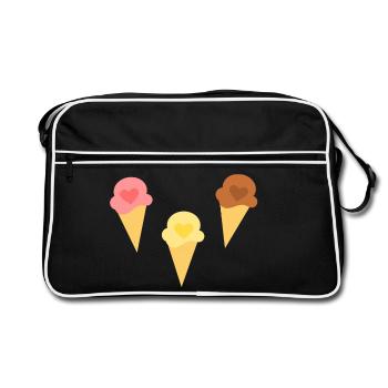 Eis Herz Eiscreme Erdbeereis Vanilleeis Schokoeis - Retro Tasche - Schwarz/Weiß - Vorne