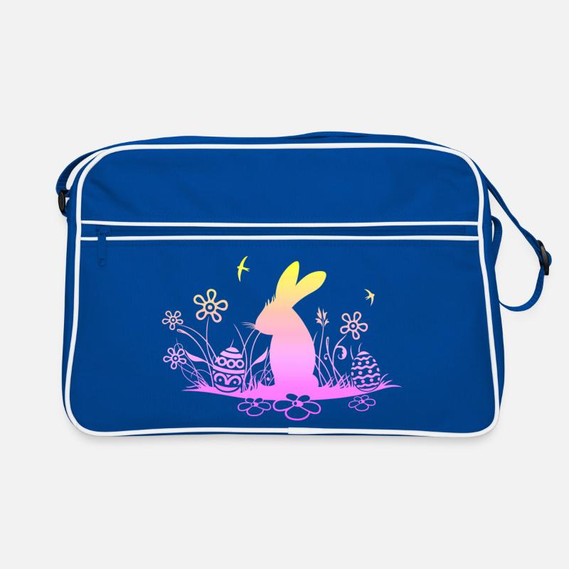 Easter bunny on meadow with swallows Retro Bag