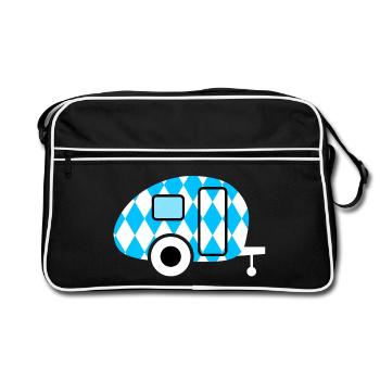 Caravan Wohnwagen Bayern Camping Oktober Retro Fan - Retro Tasche - Schwarz/Weiß - Vorne