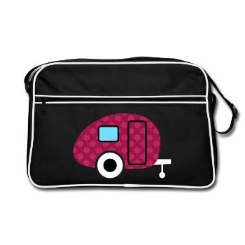 Caravane Caravane Fleurs Camping Camper Motif Fan - Sac Retro - noir/blanc - Devant