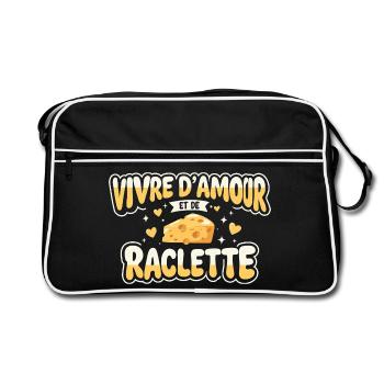 Vivre d'amour Et De Raclette Cadeau Drôle - Sac Retro - noir/blanc - Devant