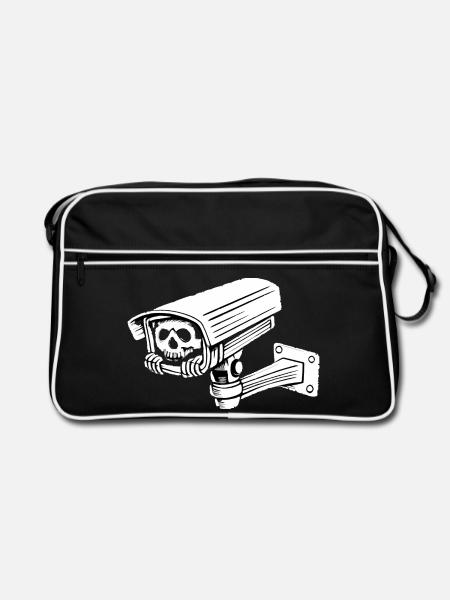 Humor makabre Überwachungskamera Gothic Skull - Retro Tasche - Schwarz/Weiß