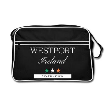Westport Irland Souvenir – Reise minimalistisch - Retro Tasche - Schwarz/Weiß - Vorne