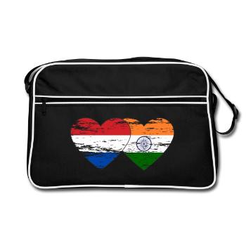 Hollande Inde Drapeau Coeur Utilisé - Sac Retro - noir/blanc - Devant