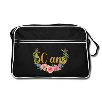 age anniversaire fleurs 50 ans - Sac Retro - noir/blanc - Devant