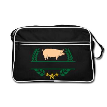 Pig in green laurel wreath - Retro Bag - black/white - Front