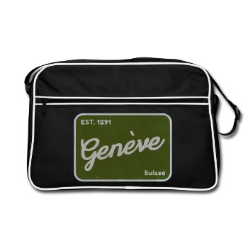 Genève Vintage Grün Badge - Retro Tasche - Schwarz/Weiß - Vorne