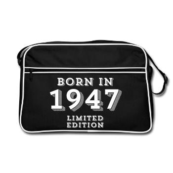 1947, Geburtsjahr, 77 Jahre alt - Retro Tasche - Schwarz/Weiß - Vorne
