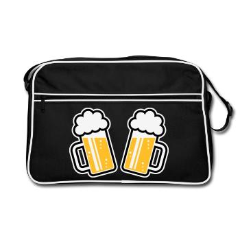 2 beer mugs Cheers, cheers! (Beer Mugs 3C) - Retro Bag - black/white - Front