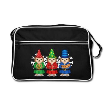 Igel Merry Christmas Weihnachten Cooler  - Retro Tasche - Schwarz/Weiß - Vorne