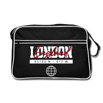 London England Koordinaten Reise Souvenir - Retro Tasche - Schwarz/Weiß - Vorne