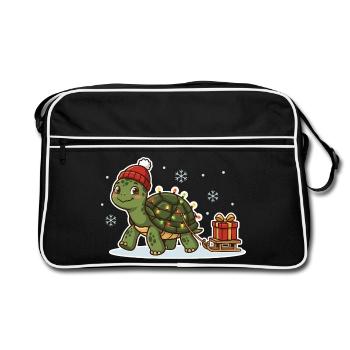 Weihnachtsschildkröte mit Schlitten - Retro Tasche - Schwarz/Weiß - Vorne