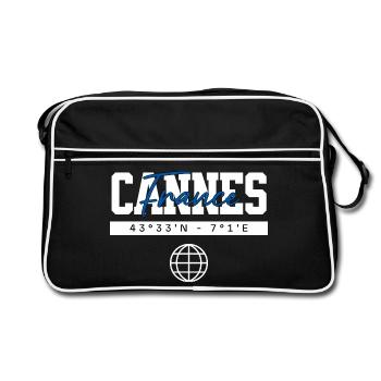 Cannes Frankreich Koordinaten Reise Souvenir - Retro Tasche - Schwarz/Weiß - Vorne