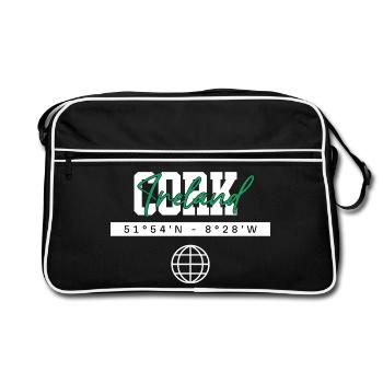 Cork Irland Koordinaten Reise Souvenir - Retro Tasche - Schwarz/Weiß - Vorne