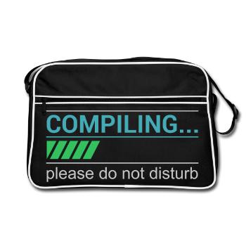 Funny Programmer T-Shirt - Compiling Please - Retro Bag - black/white - Front