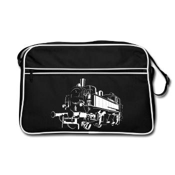 retro Lokomotive sächsische Bahn Illustration Zug - Retro Tasche - Schwarz/Weiß - Vorne
