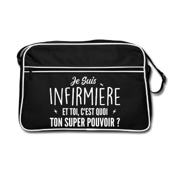 Ich bin Krankenschwester. Was ist deine Superkraft? - Retro Tasche - Schwarz/Weiß - Vorne