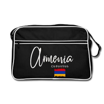 Made in Armenia, armenischer Stolz - Retro Tasche - Schwarz/Weiß - Vorne