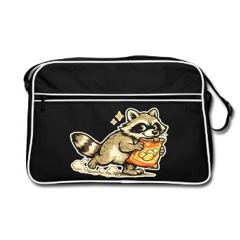 Waschbär mit Snackbeutel Cartoon - Retro Tasche - Schwarz/Weiß - Vorne