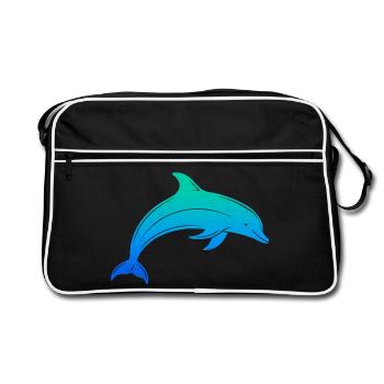 Delfin Delphin Jungen Herren Kinder Tümmler - Retro Tasche - Schwarz/Weiß - Vorne