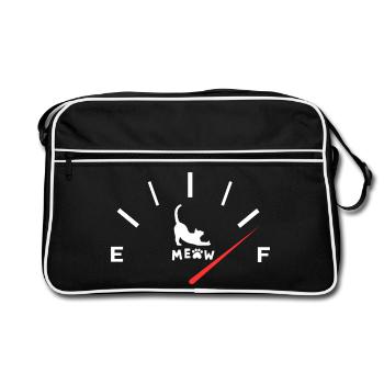 Lustiger aktiver Katzenkaffee Brennstoff Miau Kätzchen-Mama-Humor - Retro Tasche - Schwarz/Weiß - Vorne