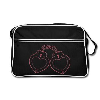 Handcuffs Heart Love - Retro Bag - black/white - Front