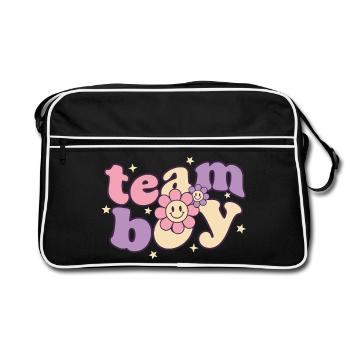 Révélation du sexe : Équipe Garçon Baby Shower Maman Papa Grand-mère - Sac Retro - noir/blanc - Devant