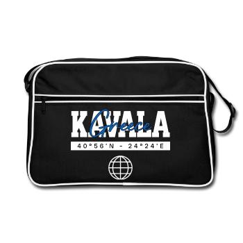 Kavala Griechenland Koordinaten Reise Souvenir - Retro Tasche - Schwarz/Weiß - Vorne