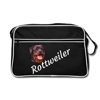 Rottweiler ,Hunde, Hundekopf, Wachhund, Rassehund, - Retro Tasche - Schwarz/Weiß - Vorne