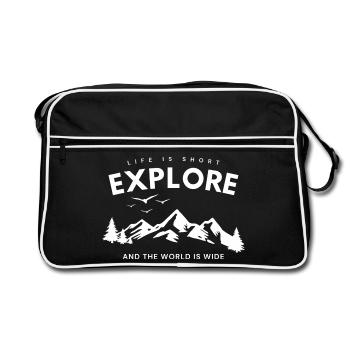 Explore Adventure Zitat - Retro Tasche - Schwarz/Weiß - Vorne