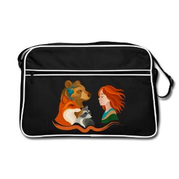 Girl with red hair and forest animals - Retro Bag - black/white - Front