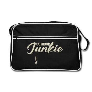 Abenteuerlicher Outdoor-Junkie Schriftzug - Retro Tasche - Schwarz/Weiß - Vorne