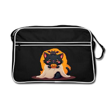 Halloween Cat with Halloween Pumpkin - Retro Bag - black/white - Front