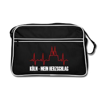 Köln Skyline mit Herzschlag vom Dom - Retro Tasche - Schwarz/Weiß - Vorne
