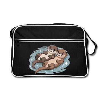 Couple de loutres mignons - Sac Retro - noir/blanc - Devant