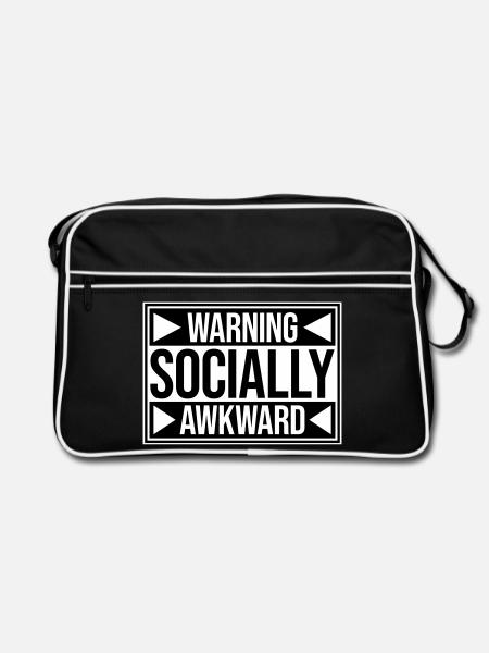 Warning Socially Awkward Funny Social Clumsy - Retro Bag - black/white - Front