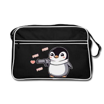 Penguin with Gun Hearts Pew Pew Pew - Retro Bag - black/white - Front