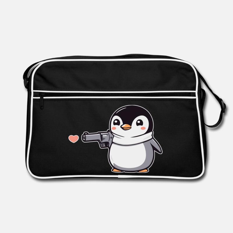 Lustiger Pinguin mit Pistole Herzen Valentinstag Retro Tasche