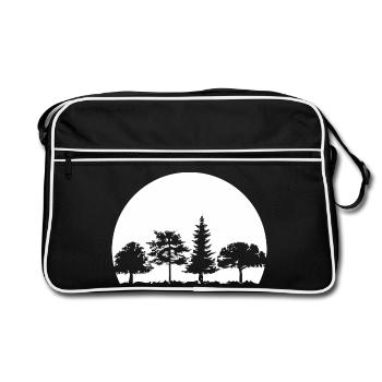 Forest, Moon, Mixed Forest, Nature, Oak, Beech, Birch, Spruce - Retro Bag - black/white - Front