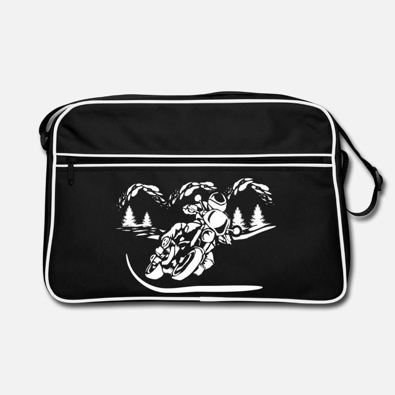 Motorrad Waldsilhouette - Retro Tasche - Schwarz/Weiß