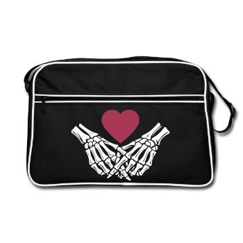 Amour éternel | Mains d’os | Squelette | Cœur - Sac Retro - noir/blanc - Devant